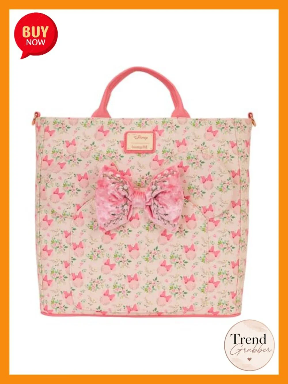 Loungefly Minnie Mouse Floral Convertible Backpack Tote Bag Polyurethane